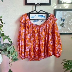 Free People floral bright boho off-shoulder blouse